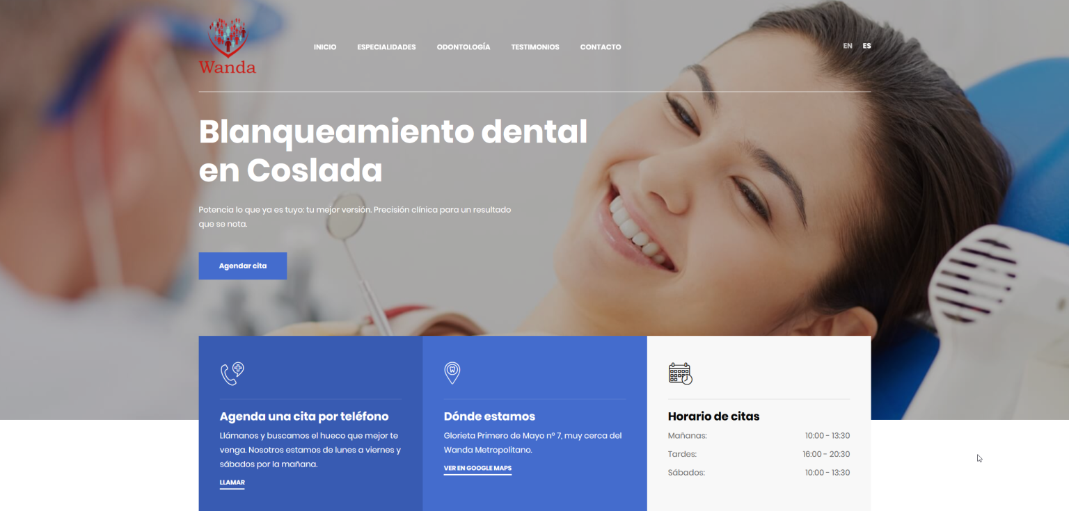 Nueva página de Clínica Wanda para solicitar cita