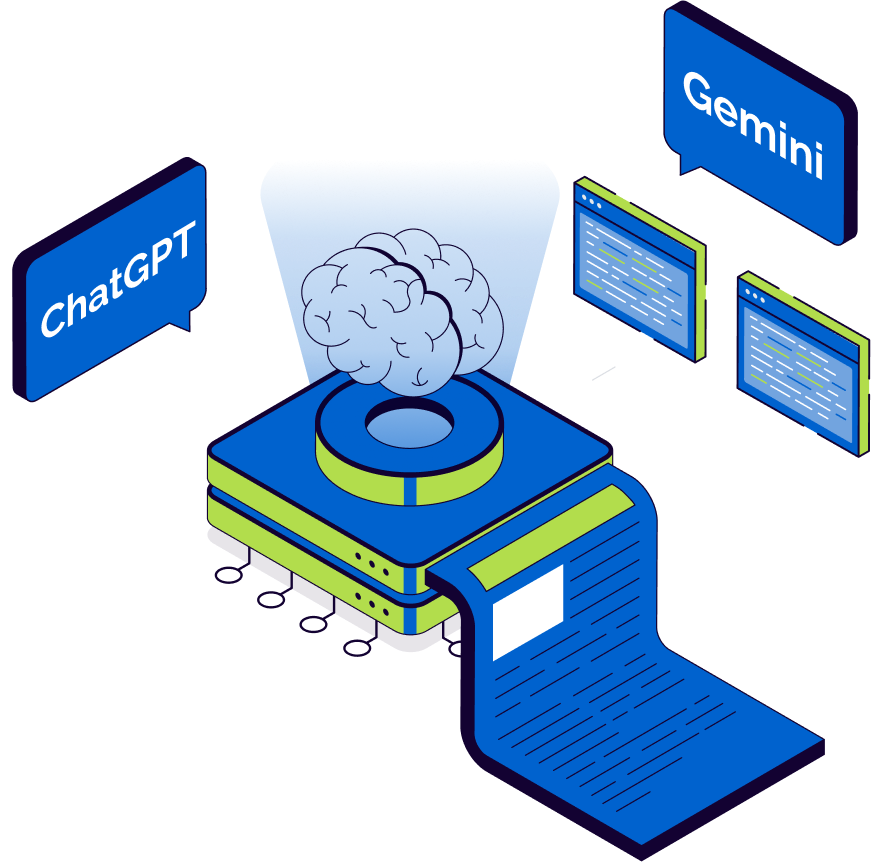 Ilustración de DataForSEO sobre la recopilación de respuestas de distintos modelos de inteligencia artificial